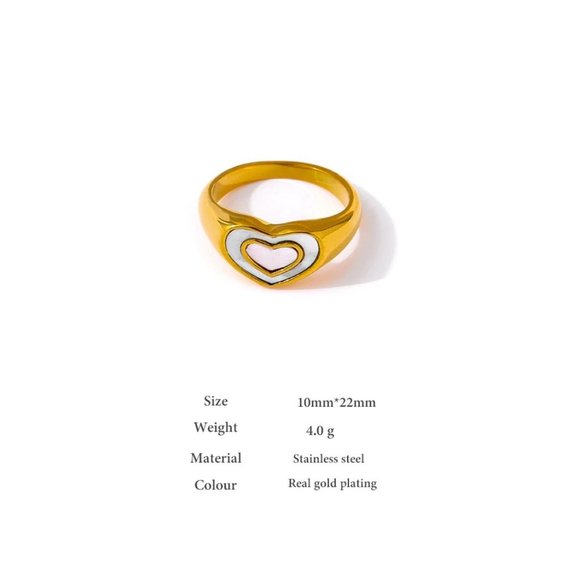 NEW 18K Gold Plated Mother Of Pearl Shell Heart Ring - Picture 5 of 8